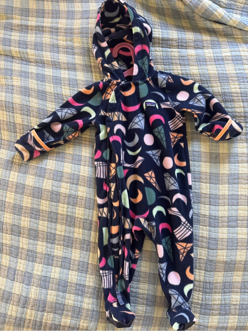 Patagonia Navy Multicolor Fleece Hooded One-Piece Footie